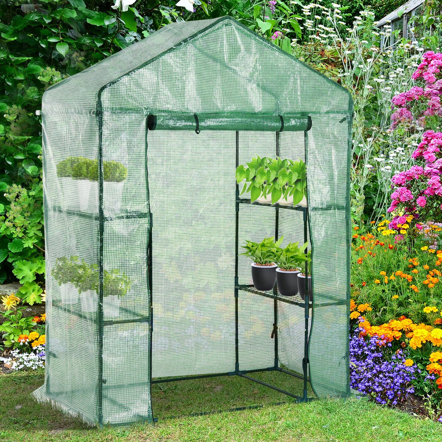 Outsunny Walk-in Plant Greenhouse Portable Garden Flower Seed Warm